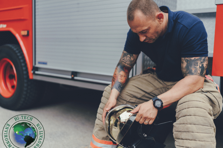 Firefighter in Gear that needs Decontaminating